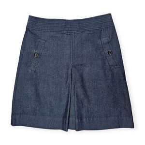 LOFT Blue Chambray Denim Pleated Skirt with Pockets Women's Size‎ 0